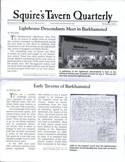 Sept 2015 - Front Page -Squires Tavern Quarterly - BHS